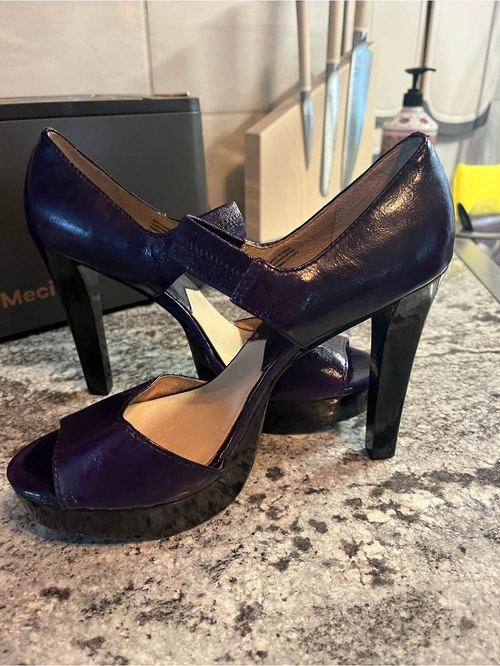 Michael Kors Purple/Black Leather Open Toe Platform Heels Pump Shoes Sz 8M
